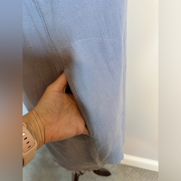 Sz S Umgee grey v neck sleeveless high low midi dress frayed edges pockets gauze - Picture 3 of 9